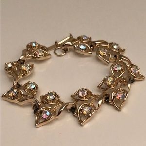 VINTAGE GOLD LEAVES OPALESCENT CRYSTAL BRACELET